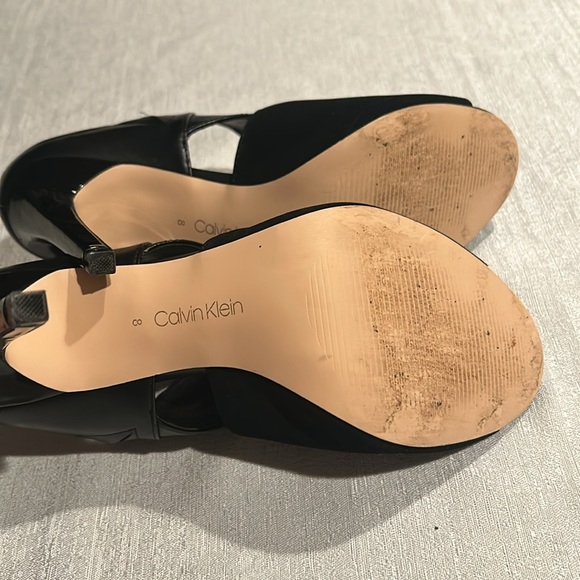 Calvin Klein Satchel Black Peep Toe Mule Heels - Picture 6 of 9